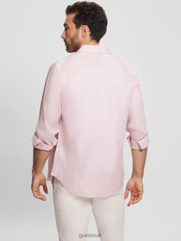 GUESS Men Eco Island Linen Shirt Airy Pink Apparel V28V64045