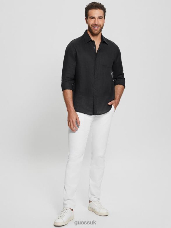 GUESS Men Eco Island Linen Shirt Black Apparel V28V63982