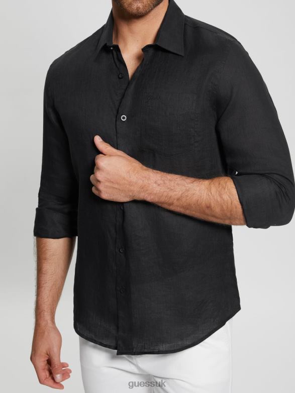 GUESS Men Eco Island Linen Shirt Black Apparel V28V63982