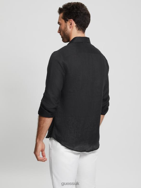 GUESS Men Eco Island Linen Shirt Black Apparel V28V63982