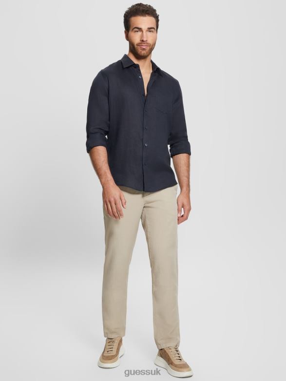 GUESS Men Eco Island Linen Shirt Bleu Elegant Apparel V28V63991