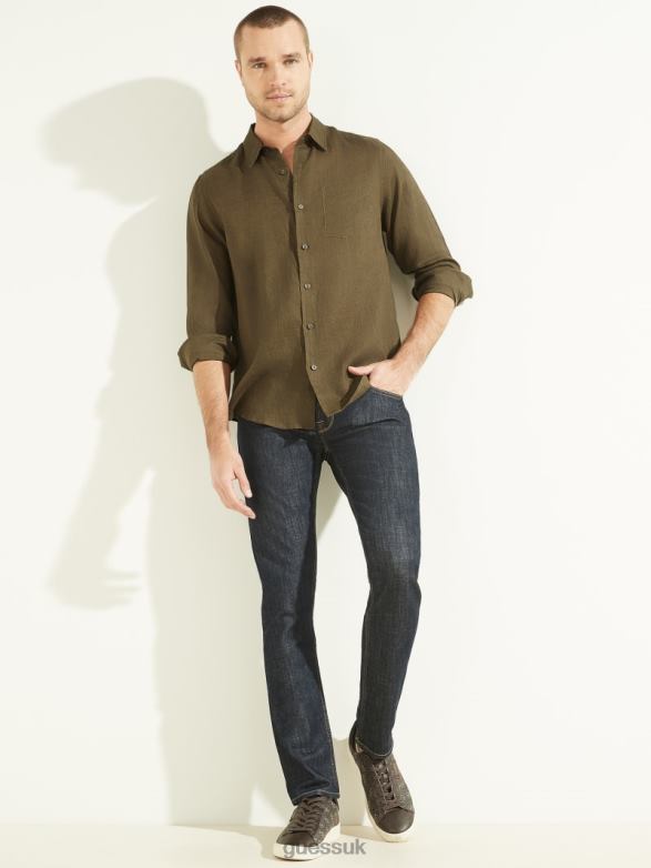 GUESS Men Eco Island Linen Shirt Green Canteen Apparel V28V64114