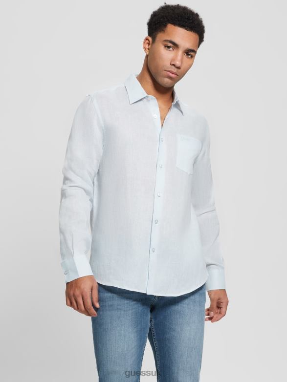 GUESS Men Eco Island Linen Shirt Polar Blue Apparel V28V63990