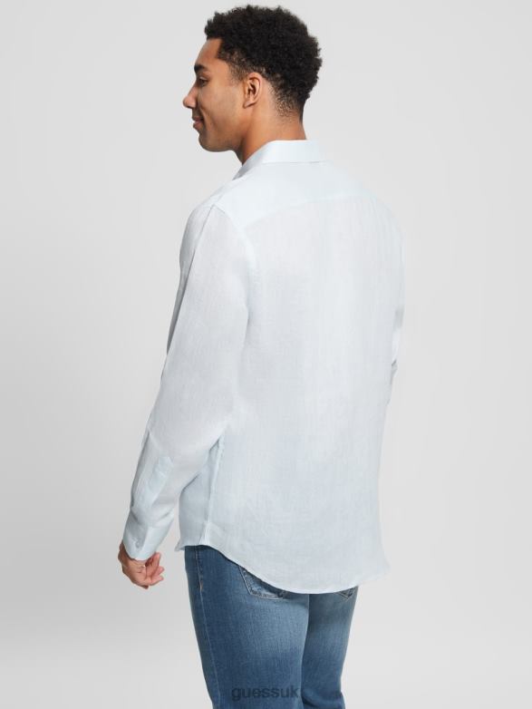 GUESS Men Eco Island Linen Shirt Polar Blue Apparel V28V63990