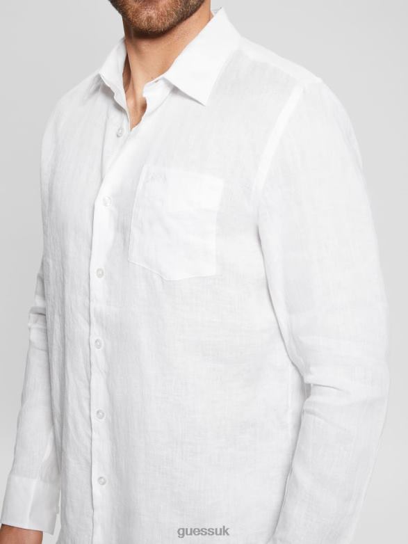 GUESS Men Eco Island Linen Shirt Pure White Apparel V28V64171