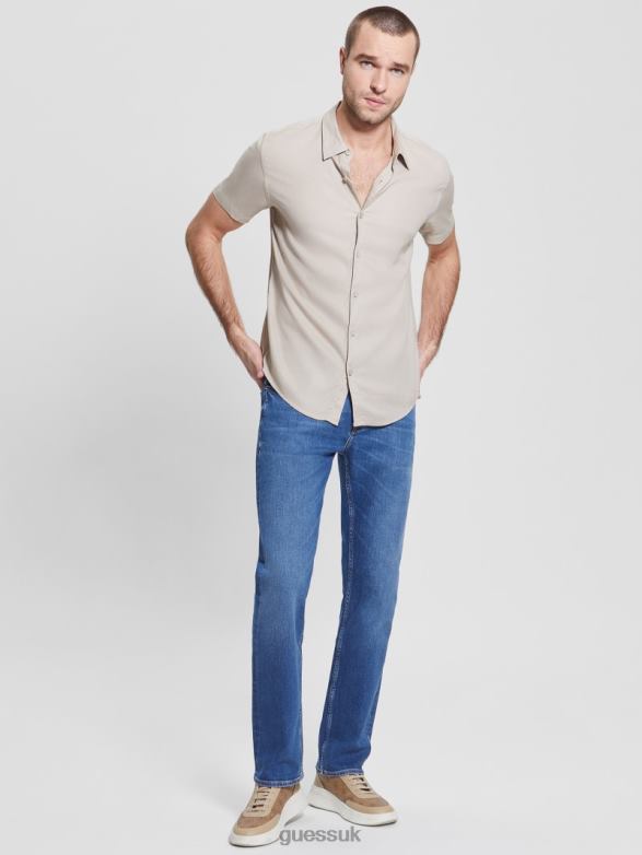 GUESS Men Eco Rayon Solid Shirt Pasadena Stone Apparel V28V64002