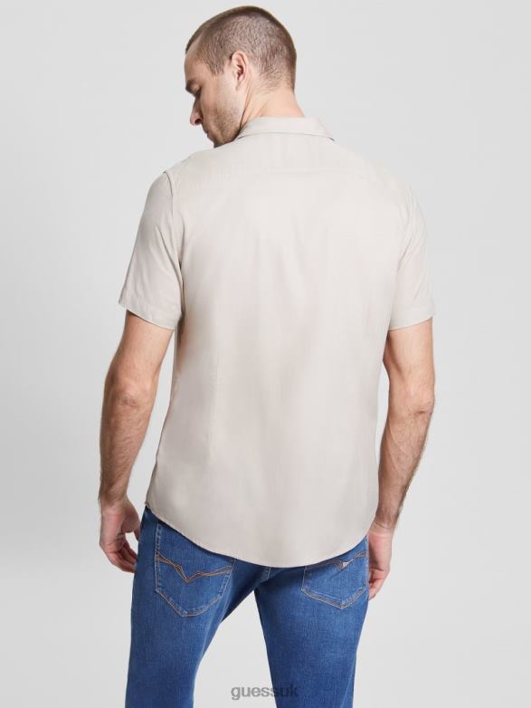 GUESS Men Eco Rayon Solid Shirt Pasadena Stone Apparel V28V64002