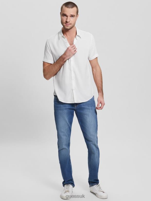 GUESS Men Eco Rayon Solid Shirt Salt White Apparel V28V64007