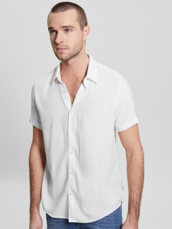 GUESS Men Eco Rayon Solid Shirt Salt White Apparel V28V64007