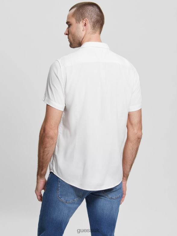 GUESS Men Eco Rayon Solid Shirt Salt White Apparel V28V64007