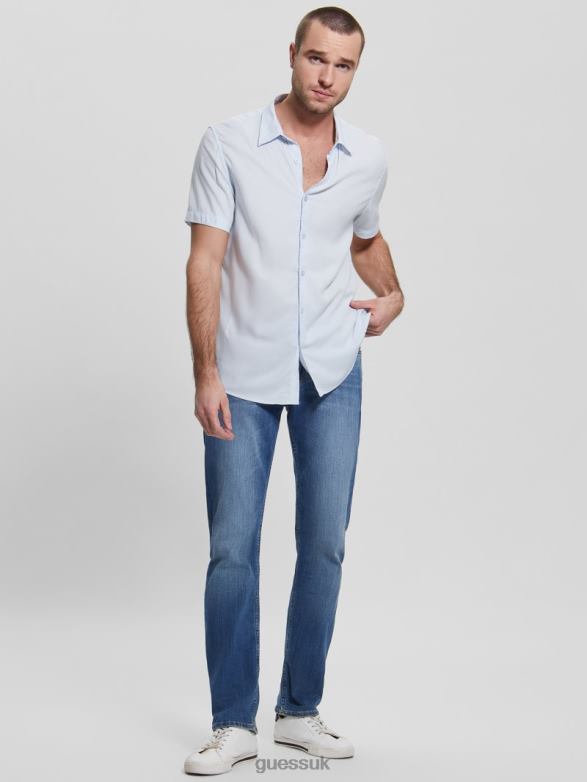 GUESS Men Eco Rayon Solid Shirt Sky High Apparel V28V63997