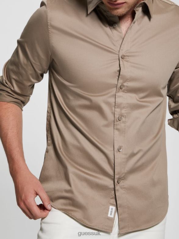 GUESS Men Luxe Stretch Shirt Champagne Apparel V28V63963