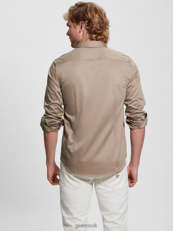 GUESS Men Luxe Stretch Shirt Champagne Apparel V28V63963