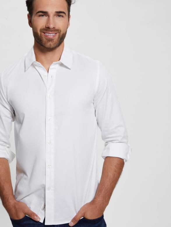 GUESS Men Luxe Stretch Shirt Pure White Apparel V28V63960
