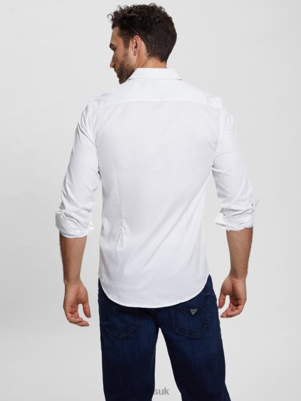 GUESS Men Luxe Stretch Shirt Pure White Apparel V28V63960