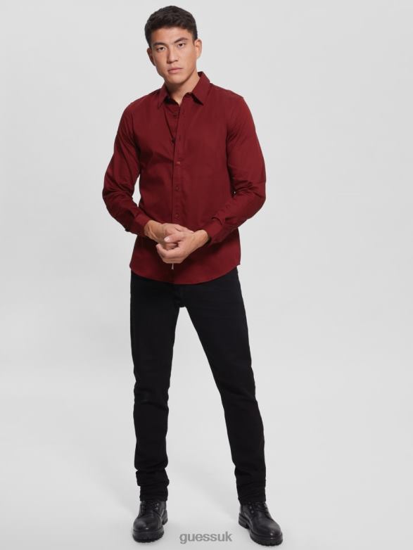 GUESS Men Luxe Stretch Shirt Vino Apparel V28V64050
