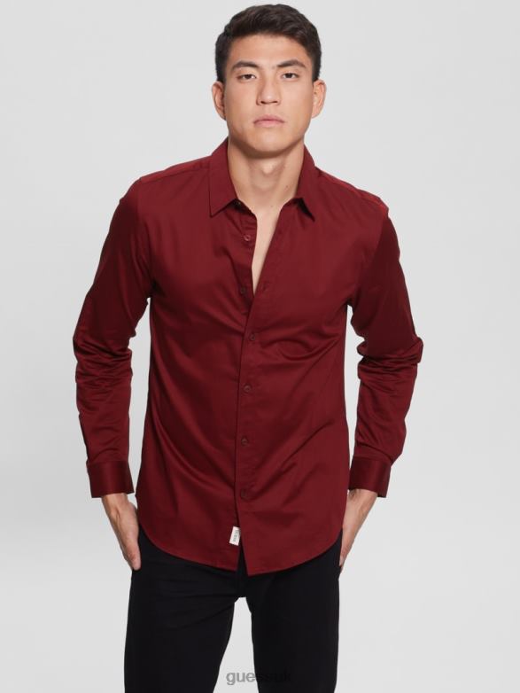 GUESS Men Luxe Stretch Shirt Vino Apparel V28V64050