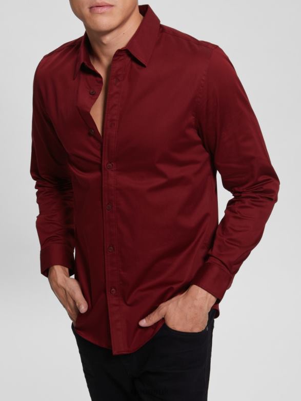 GUESS Men Luxe Stretch Shirt Vino Apparel V28V64050