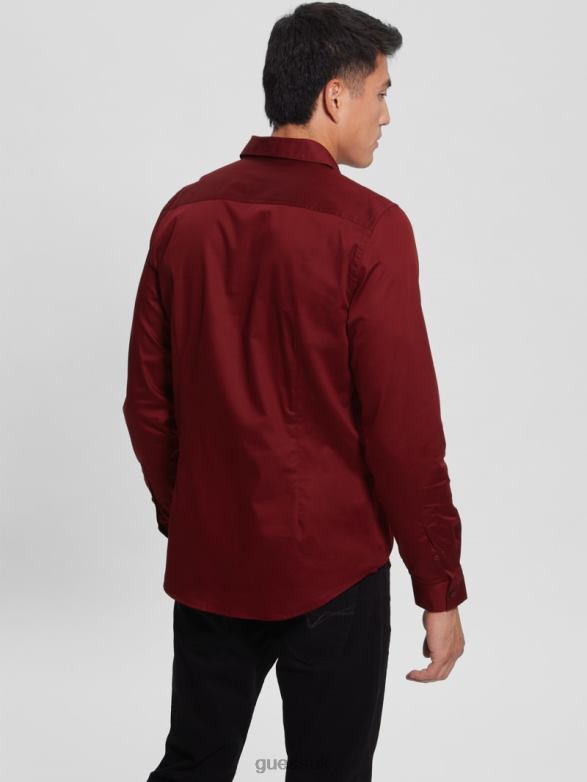 GUESS Men Luxe Stretch Shirt Vino Apparel V28V64050