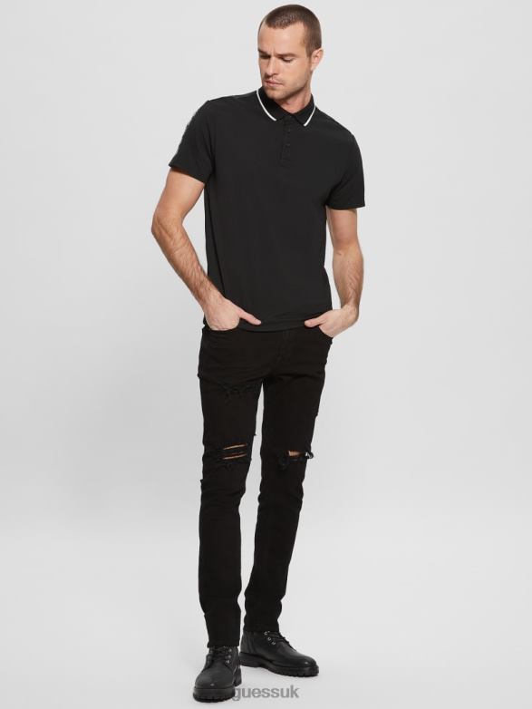 GUESS Men Paul Pique Tape Polo Shirt Black Apparel V28V64043