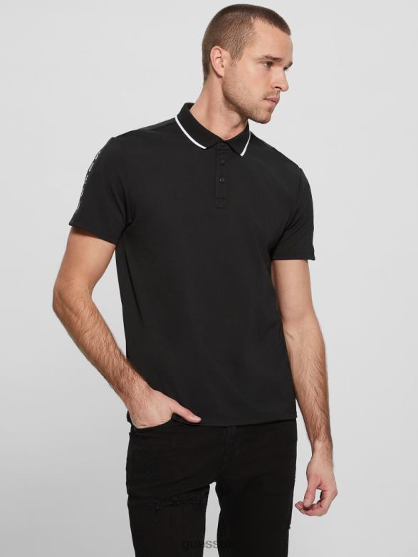GUESS Men Paul Pique Tape Polo Shirt Black Apparel V28V64043