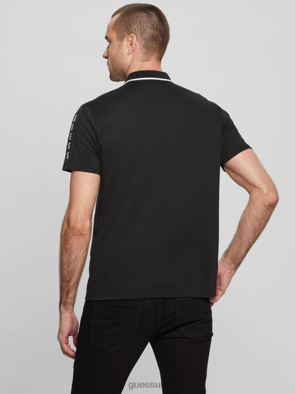 GUESS Men Paul Pique Tape Polo Shirt Black Apparel V28V64043