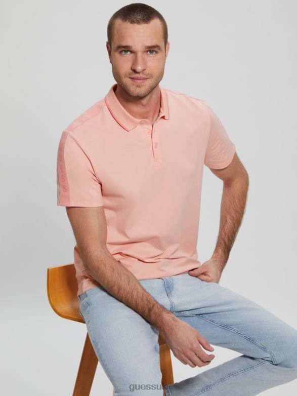 GUESS Men Paul Pique Tape Polo Shirt Blossom Light Pink Apparel V28V64071