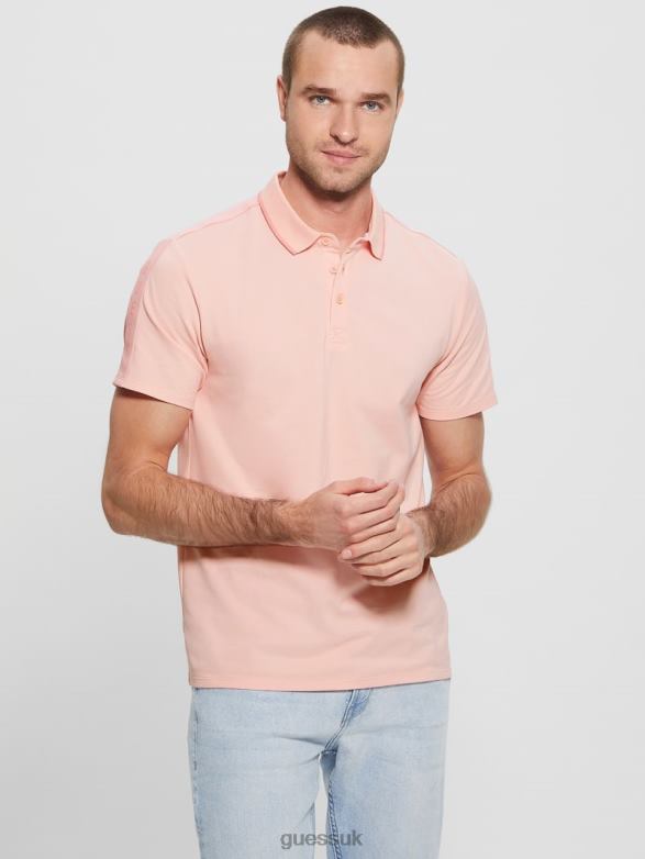 GUESS Men Paul Pique Tape Polo Shirt Blossom Light Pink Apparel V28V64071