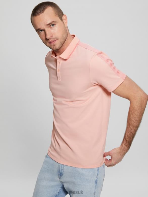 GUESS Men Paul Pique Tape Polo Shirt Blossom Light Pink Apparel V28V64071