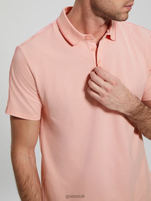 GUESS Men Paul Pique Tape Polo Shirt Blossom Light Pink Apparel V28V64071