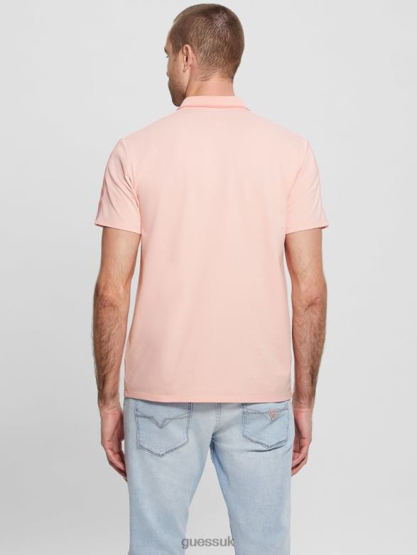 GUESS Men Paul Pique Tape Polo Shirt Blossom Light Pink Apparel V28V64071