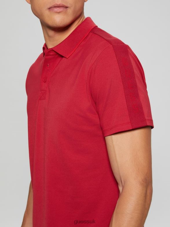 GUESS Men Paul Pique Tape Polo Shirt Chili Red Apparel V28V64070