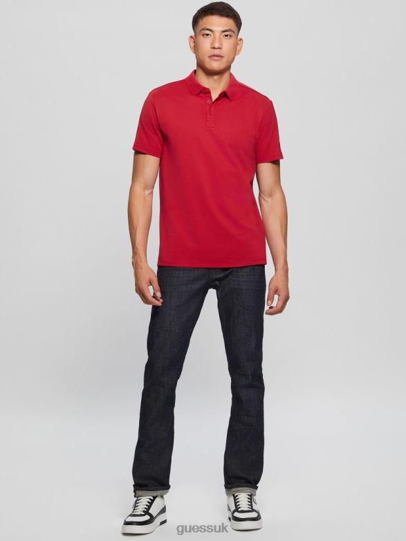 GUESS Men Paul Pique Tape Polo Shirt Chili Red Apparel V28V64070