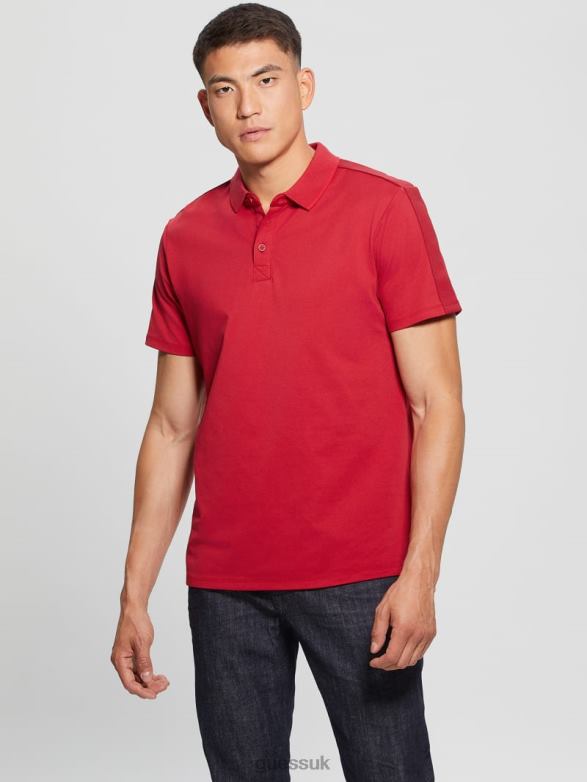 GUESS Men Paul Pique Tape Polo Shirt Chili Red Apparel V28V64070