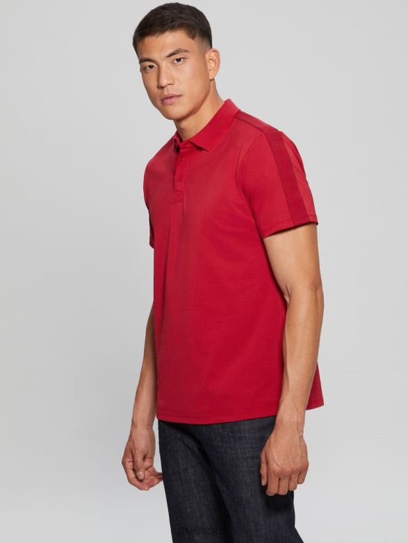 GUESS Men Paul Pique Tape Polo Shirt Chili Red Apparel V28V64070