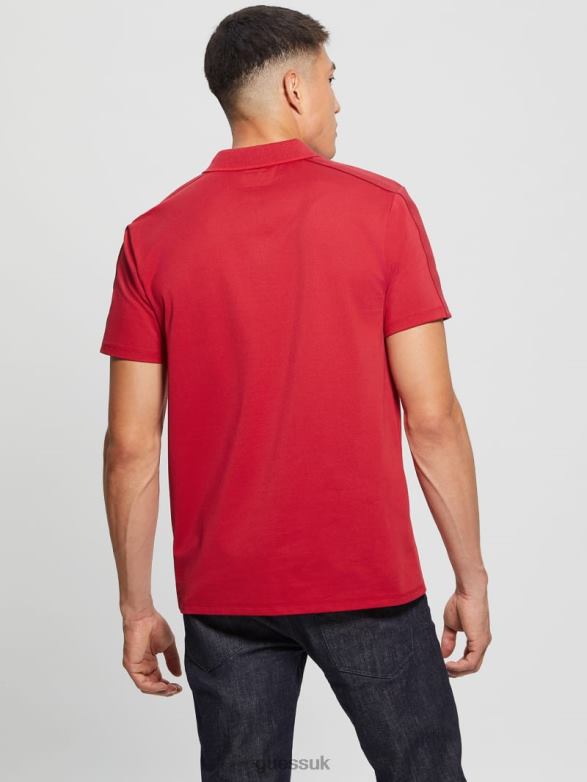 GUESS Men Paul Pique Tape Polo Shirt Chili Red Apparel V28V64070