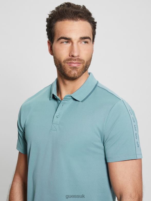 GUESS Men Paul Pique Tape Polo Shirt Honest Blue Apparel V28V64044