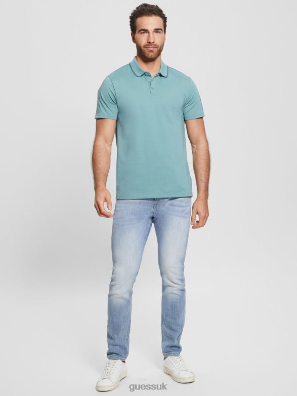 GUESS Men Paul Pique Tape Polo Shirt Honest Blue Apparel V28V64044