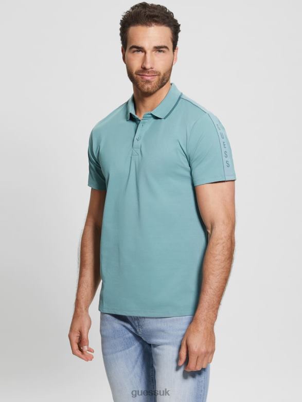 GUESS Men Paul Pique Tape Polo Shirt Honest Blue Apparel V28V64044