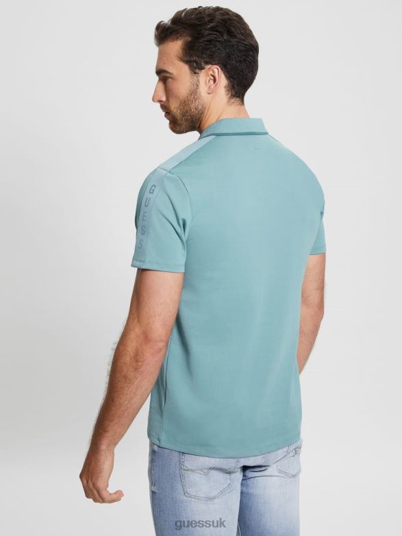 GUESS Men Paul Pique Tape Polo Shirt Honest Blue Apparel V28V64044