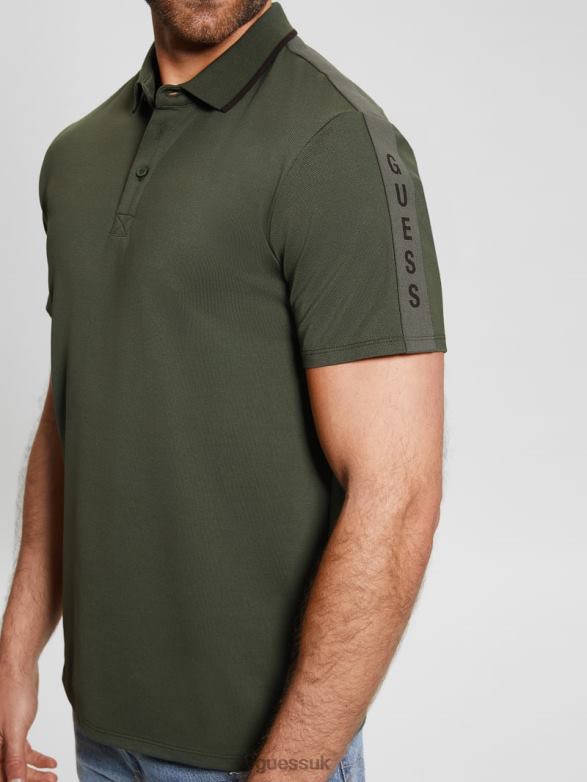 GUESS Men Paul Pique Tape Polo Shirt Jungle Greens Apparel V28V64008