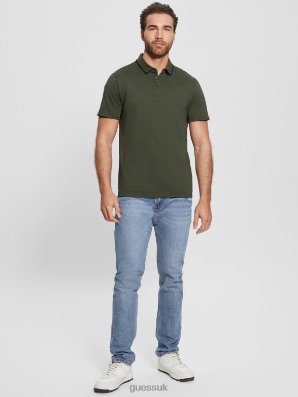 GUESS Men Paul Pique Tape Polo Shirt Jungle Greens Apparel V28V64008