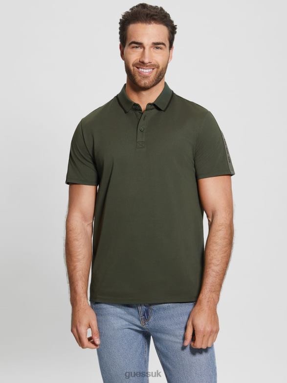 GUESS Men Paul Pique Tape Polo Shirt Jungle Greens Apparel V28V64008