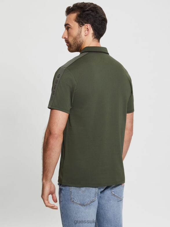 GUESS Men Paul Pique Tape Polo Shirt Jungle Greens Apparel V28V64008