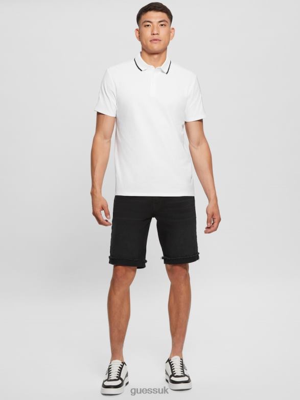 GUESS Men Paul Pique Tape Polo Shirt Pure White Apparel V28V64020