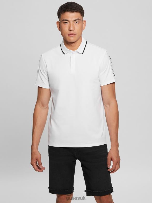 GUESS Men Paul Pique Tape Polo Shirt Pure White Apparel V28V64020