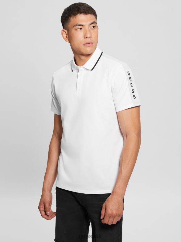 GUESS Men Paul Pique Tape Polo Shirt Pure White Apparel V28V64020