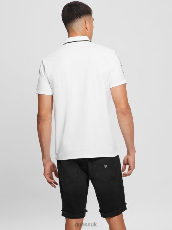 GUESS Men Paul Pique Tape Polo Shirt Pure White Apparel V28V64020
