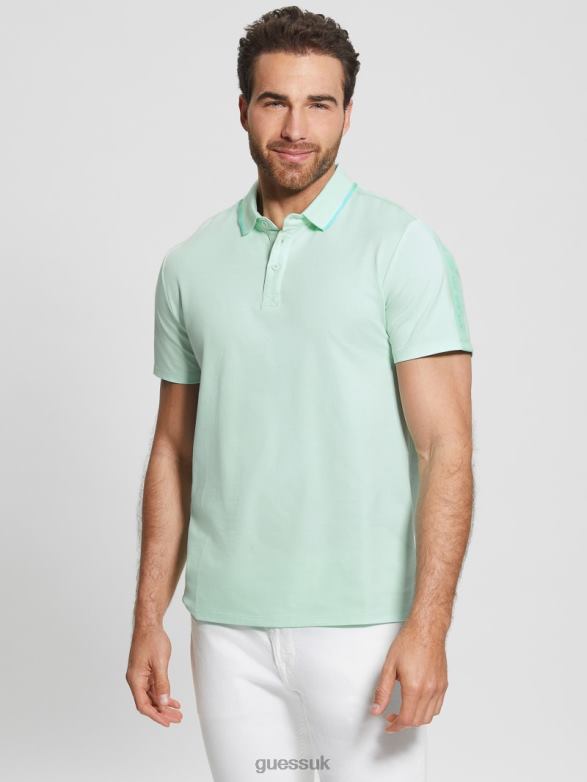 GUESS Men Paul Pique Tape Polo Shirt Soft Aqua Apparel V28V64179