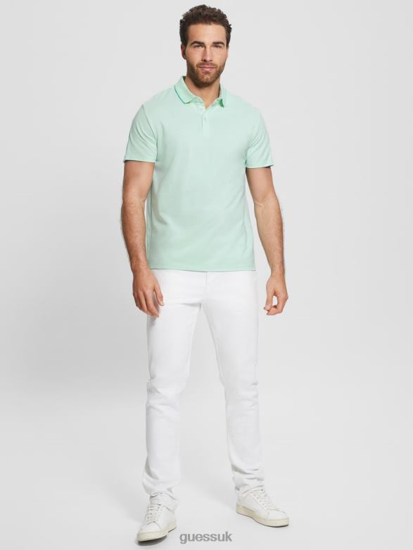 GUESS Men Paul Pique Tape Polo Shirt Soft Aqua Apparel V28V64179